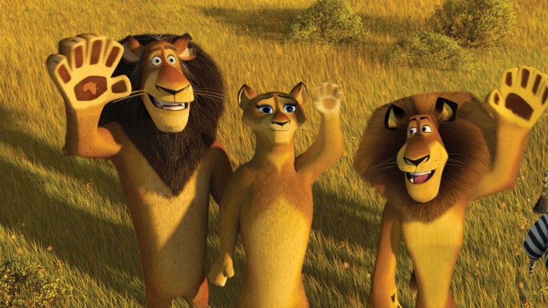 Il leone Zuba, sua moglie e il figlio Alex in un'immagine del film Madagascar 2
